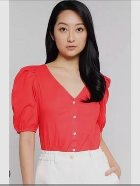 French Connection Puff Sleeve Organic Cotton Blouse Size 4